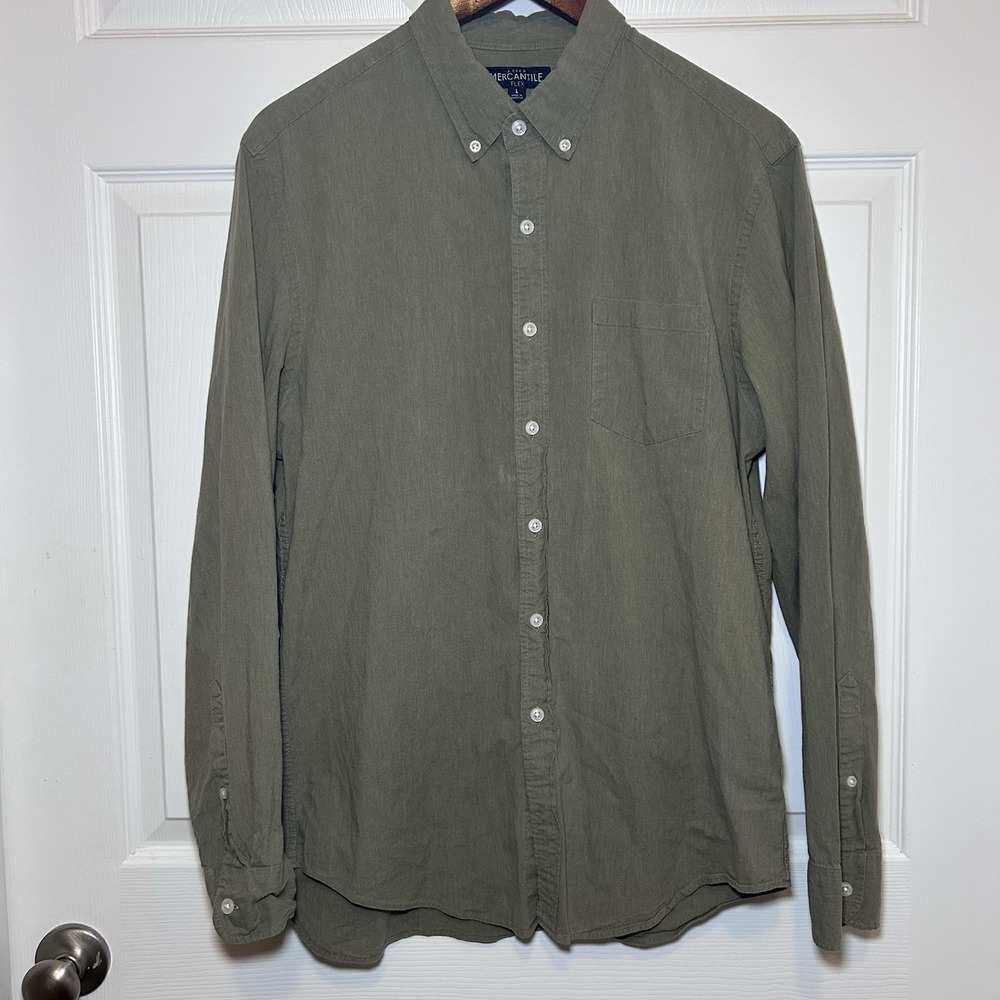 J.Crew Mercantile Flex Men's Lg Green Long Sleeve Button Down Cotton Shirt